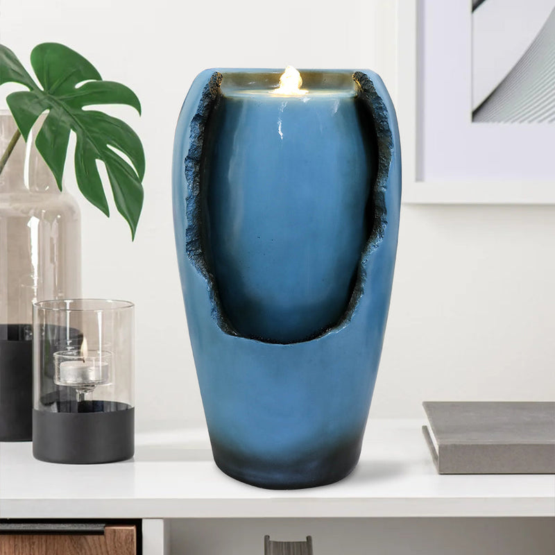 Resin Blue Vase Water Fountain Tabletop with LED, photo 2 of 10
