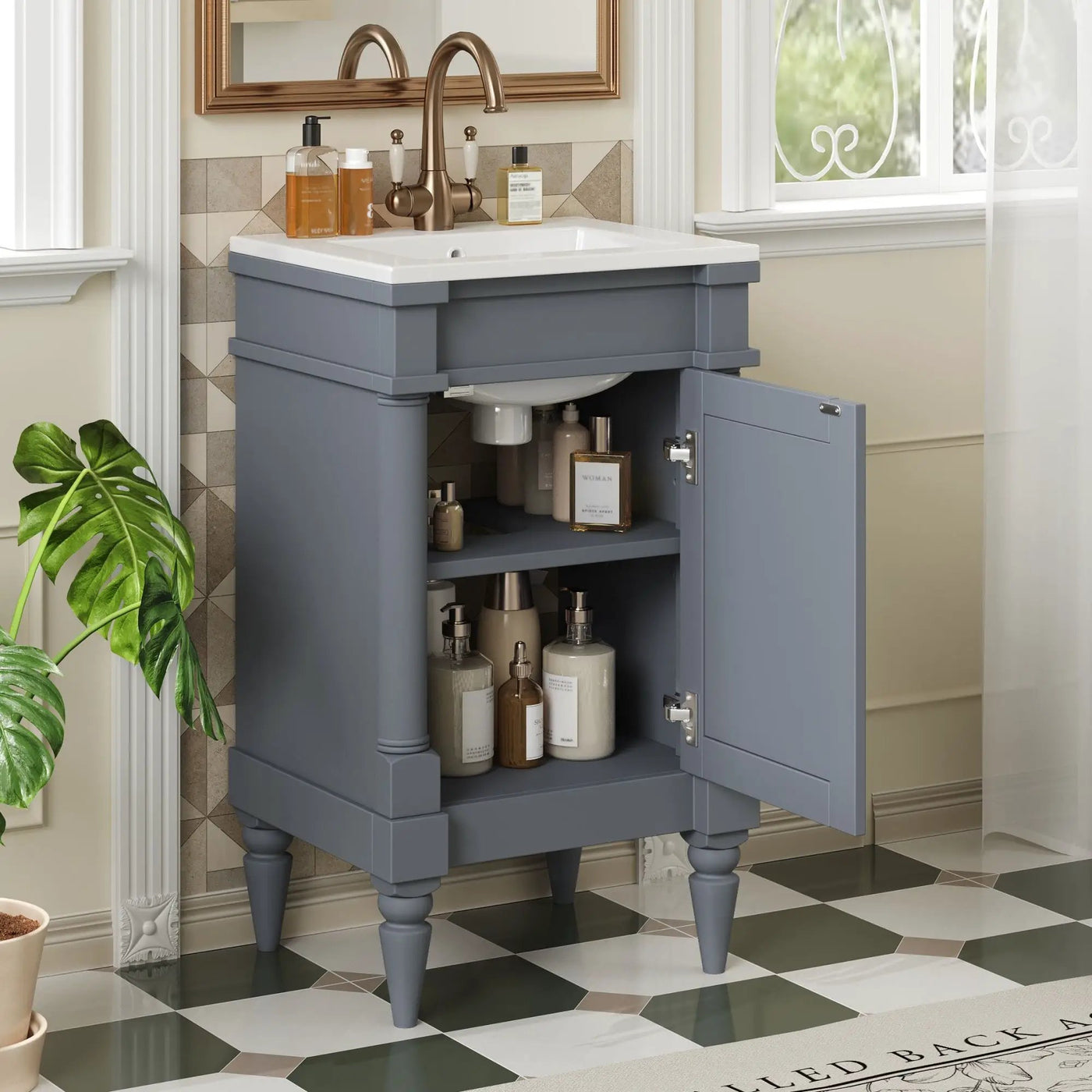 Bathroom Vanity With Sink, Storage Cabinet With Door, Drop In Sink, Compact Freestanding Design by Unique Piece Furniture