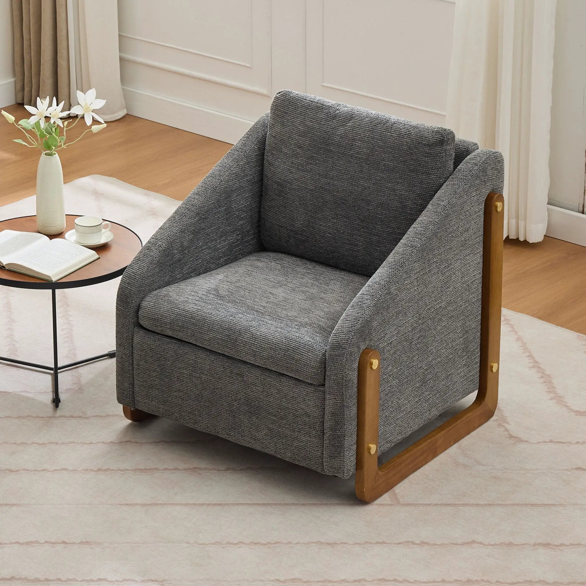 Modern Upholstered Armchair With Wooden Side Frame by Unique Piece Furniture