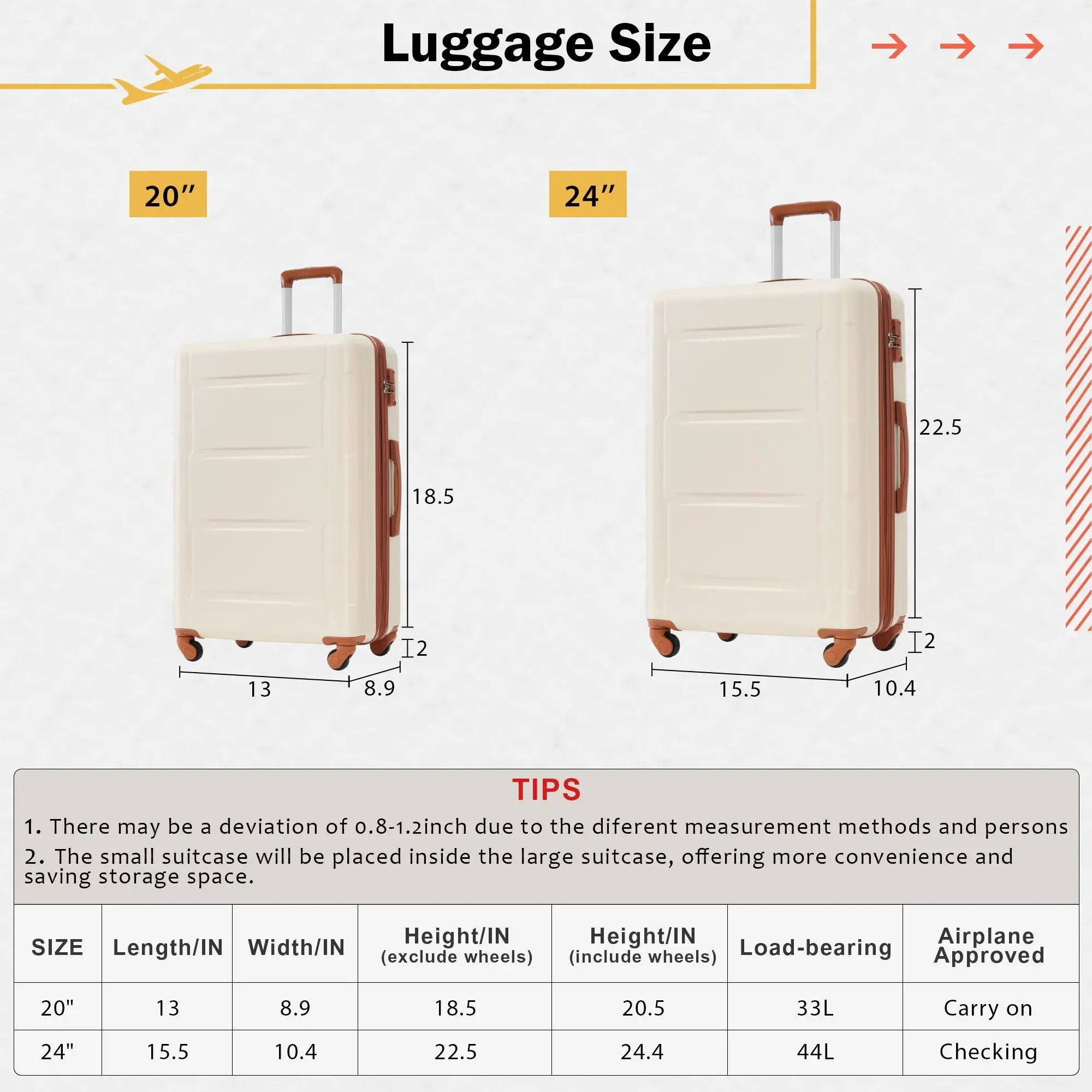 2 Piece Luggage Set With Bags Expanable Spinner Wheels ABS Lightweight Suitcase With Tsa Lock 20" / 24" by HouseOfZazla