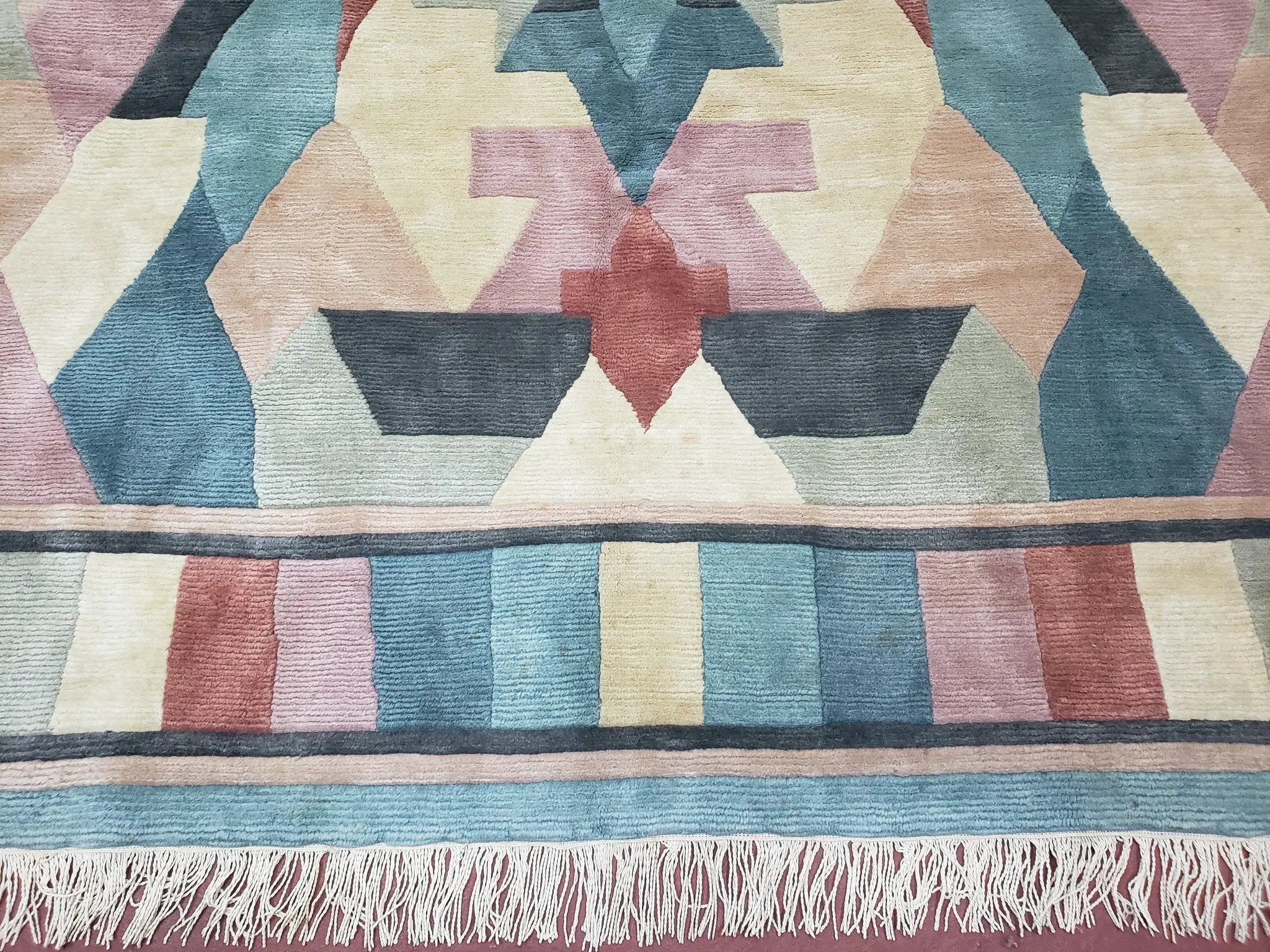 Contemporary Indian Nepalese Area Rug 8x11, Wool Hand-Knotted Modern Multicolor Nepali Abstract Carpet 8 x 11 Soft Playroom Nursery Room Rug by Jewel Rugs