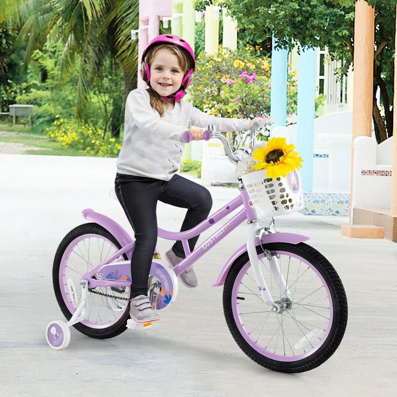 18 Inch Girl Bike with Basket with Detachable Training Wheels for 4-8 Years Old-18 inches by DirectDeals