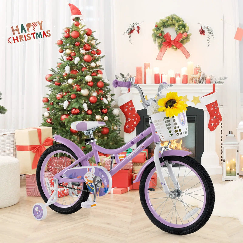 18 Inch Girl Bike with Basket with Detachable Training Wheels for 4-8 Years Old-18 inches by DirectDeals