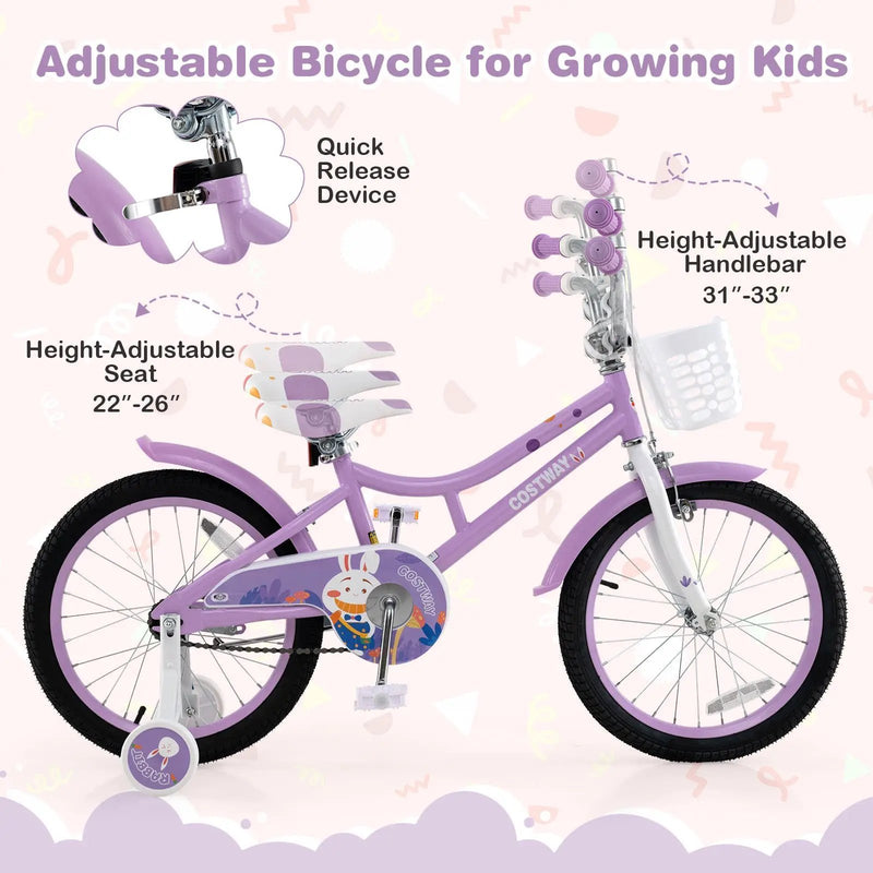 18 Inch Girl Bike with Basket with Detachable Training Wheels for 4-8 Years Old-18 inches by DirectDeals