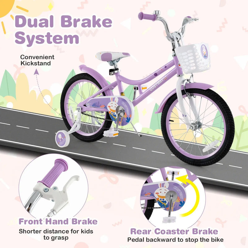 18 Inch Girl Bike with Basket with Detachable Training Wheels for 4-8 Years Old-18 inches by DirectDeals