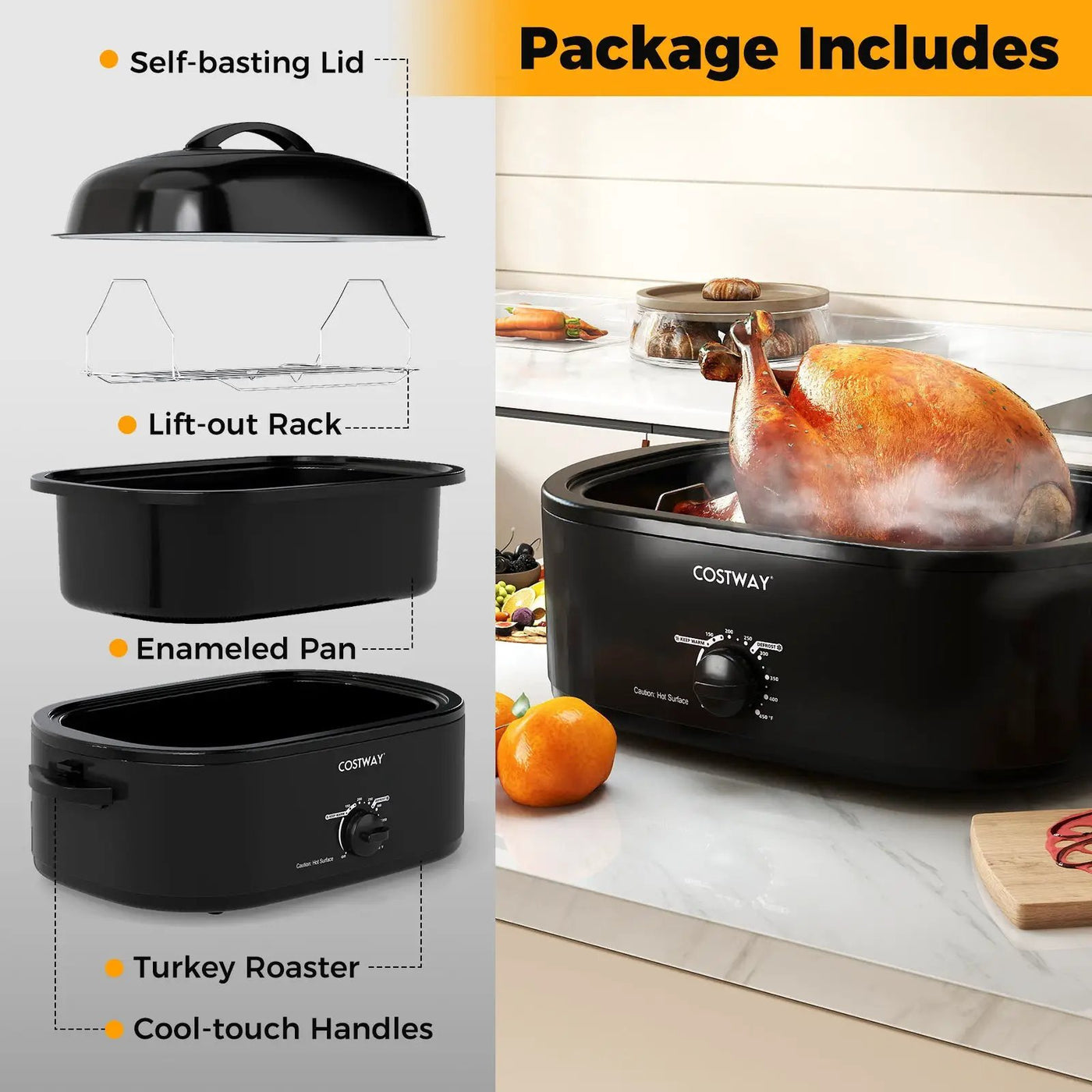 18QT Electric Roaster Oven with Self-Basting Lid Turkey Roaster with Removable Pan by DirectDeals