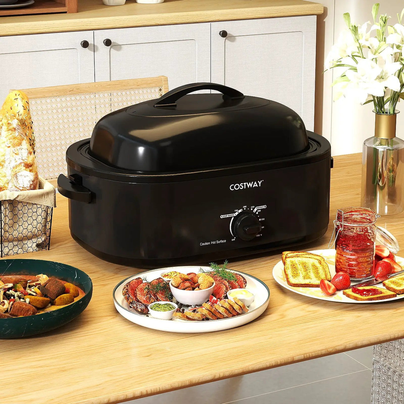 18QT Electric Roaster Oven with Self-Basting Lid Turkey Roaster with Removable Pan by DirectDeals