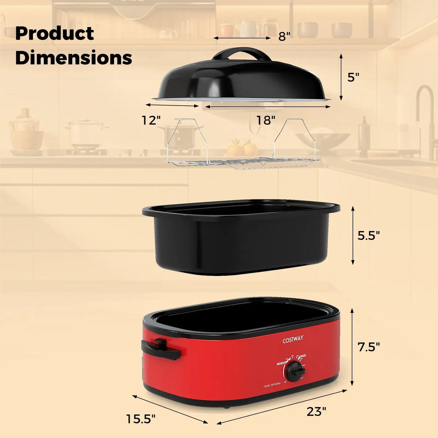 18QT Electric Roaster Oven with Self-Basting Lid Turkey Roaster with Removable Pan by DirectDeals