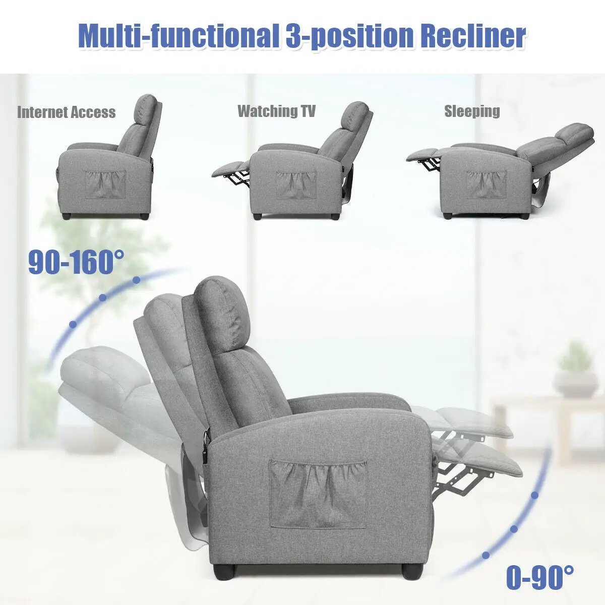 Recliner Sofa Wingback Chair with Massage Function, photo 19 of 24