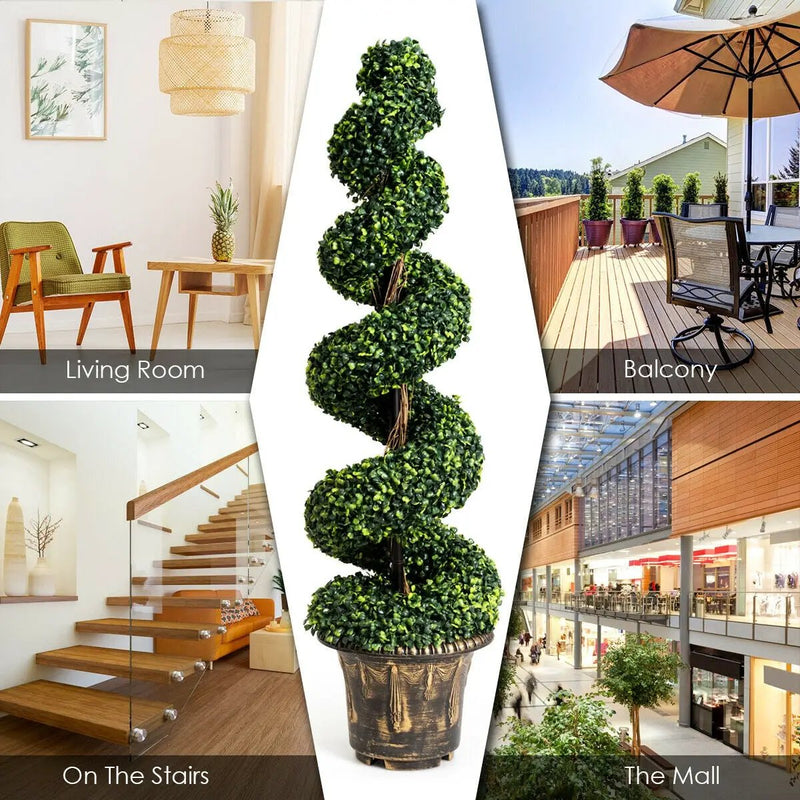 2 Pieces 4 Feet Artificial Décor Green Boxwood Spiral Tree Set by DirectDeals