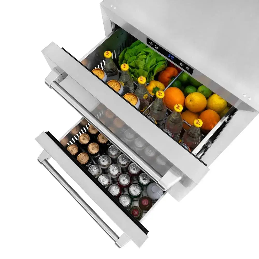 ZLINE 24" Touchstone 168 Can Outdoor-Rated Dual Refrigerator Drawer, Stainless Steel, RDSO-ST-24 by Farmhouse Kitchen and Bath