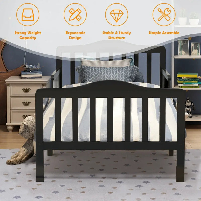 Classic Design Kids Wood Toddler Bed Frame with Two Side Safety Guardrails by DirectDeals