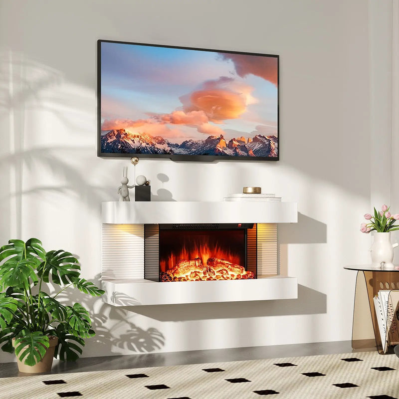 18/36 Inch 3-Sided Wall Mounted Electric Fireplace with 32/50 Inch Wide Floating Mantle by DirectDeals