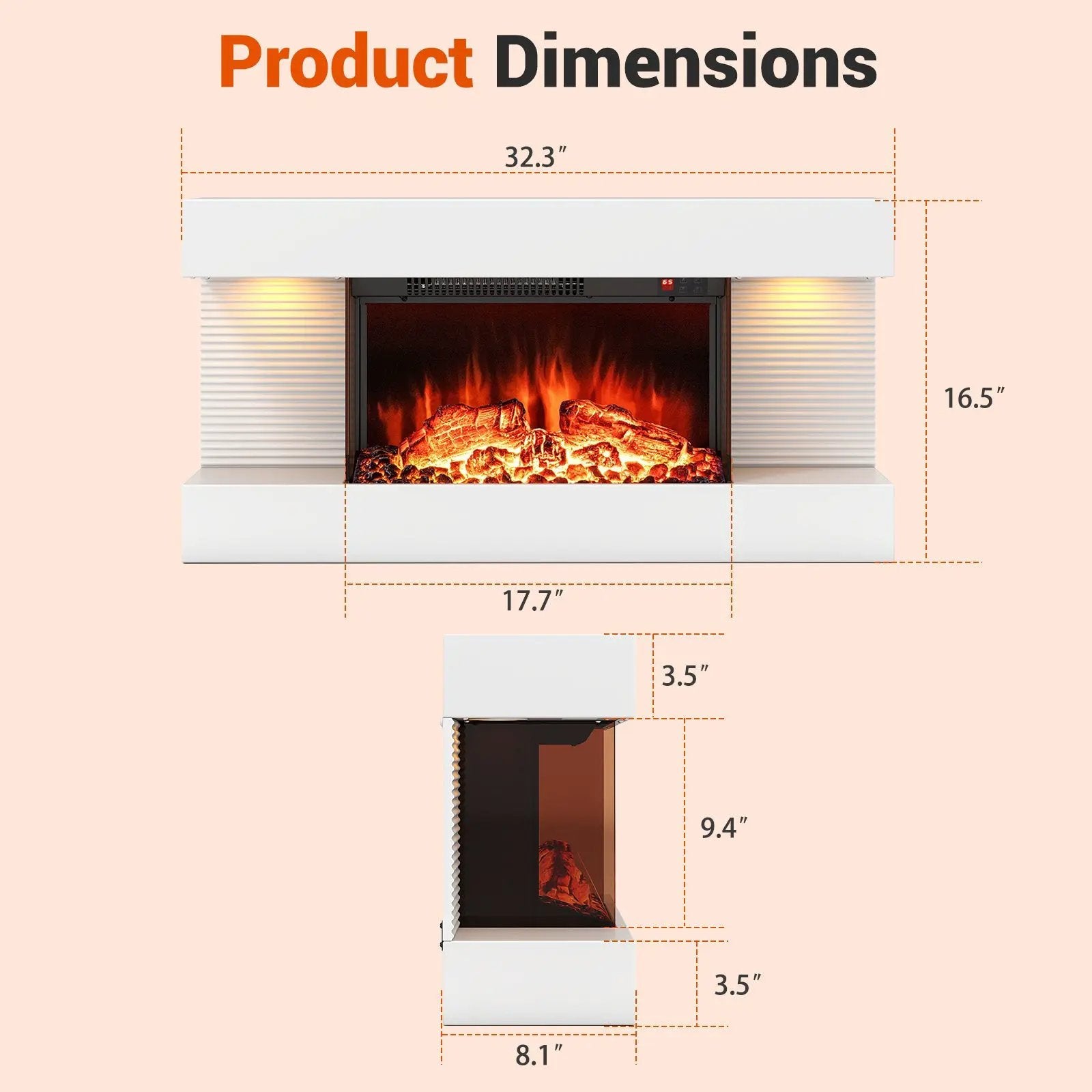 18/36 Inch 3-Sided Wall Mounted Electric Fireplace with 32/50 Inch Wide Floating Mantle by DirectDeals