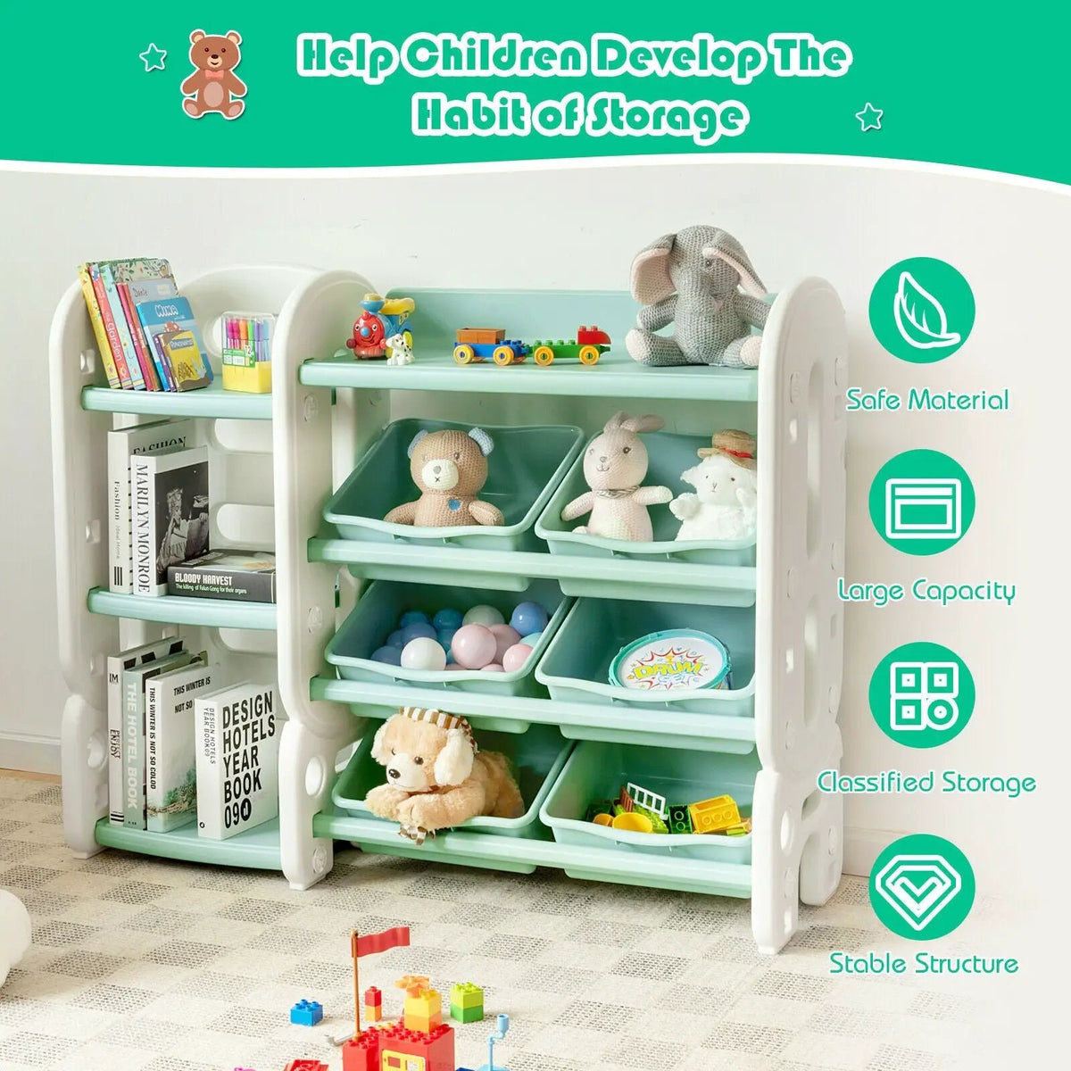 Kids Toy Storage Organizer with Bins and Multi-Layer Shelf for Bedroom Playroom, photo 4 of 16