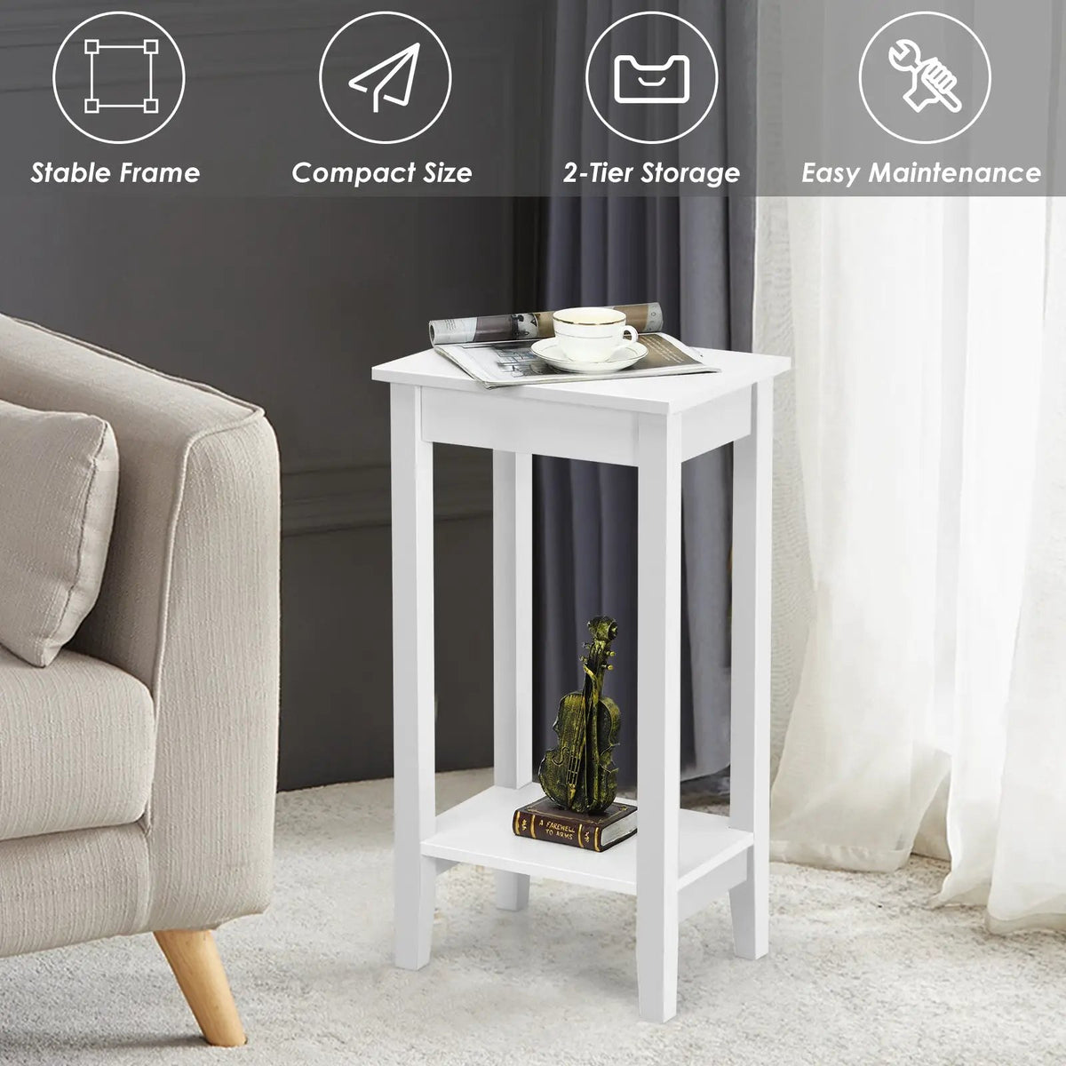 2-Tier Nightstand End Side Wooden Legs Table for Bedroom, photo 5 of 24