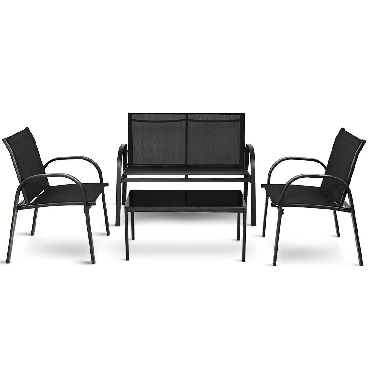 4 Pieces Patio Furniture Set with Glass Top Coffee Table by DirectDeals