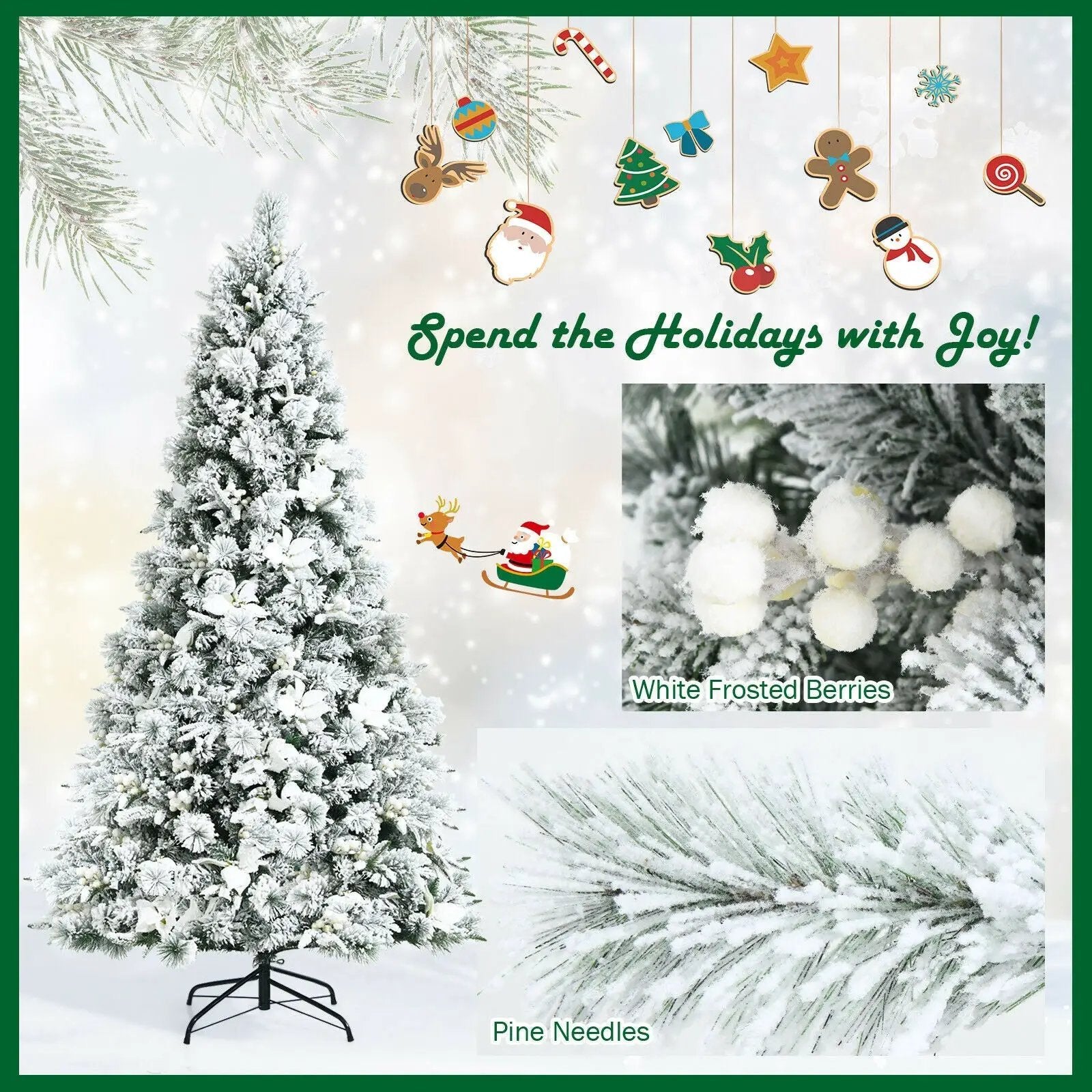 7 Feet Snow Flocked Christmas Tree with Poinsettia Flowers by DirectDeals
