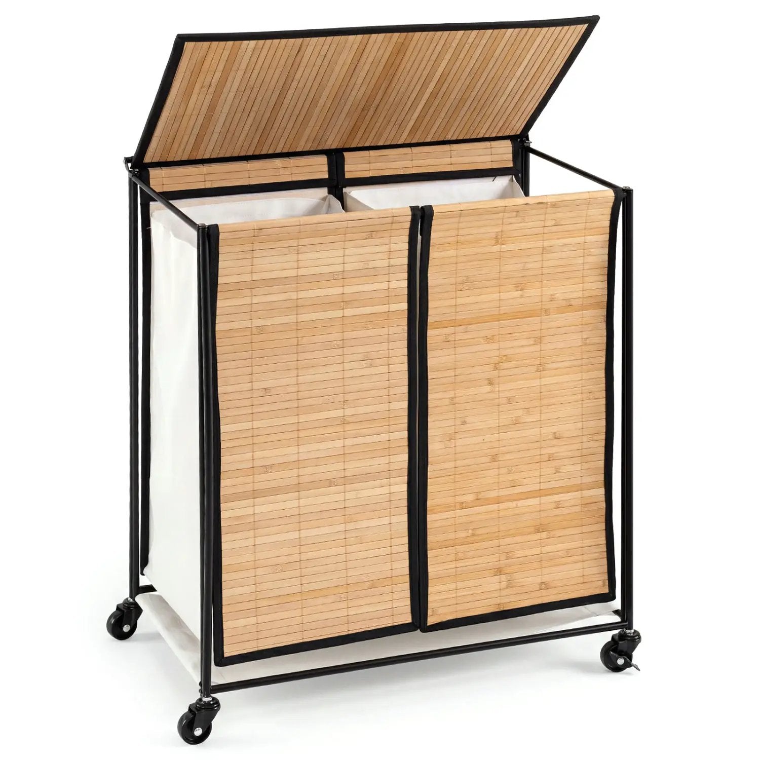 2-Section Laundry Hamper with Lid and Wheels, 18.5 Gal by DirectDeals