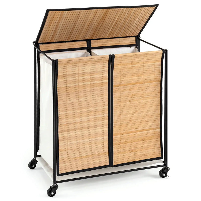 2-Section Laundry Hamper with Lid and Wheels, 18.5 Gal by DirectDeals