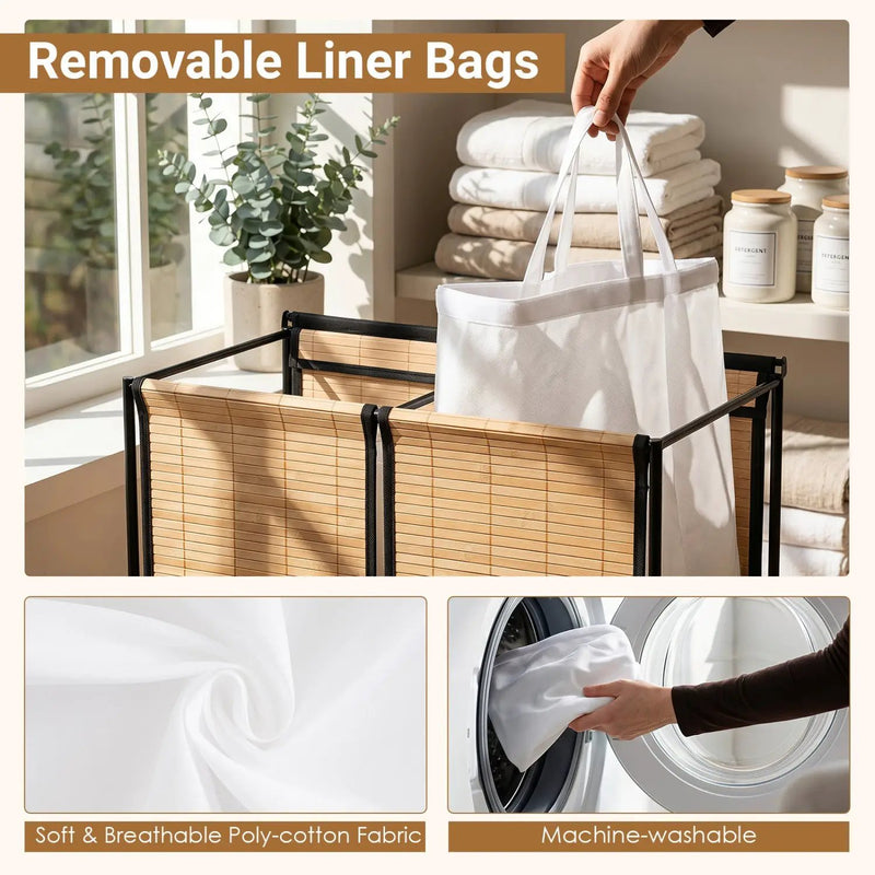 2-Section Laundry Hamper with Lid and Wheels, 18.5 Gal by DirectDeals