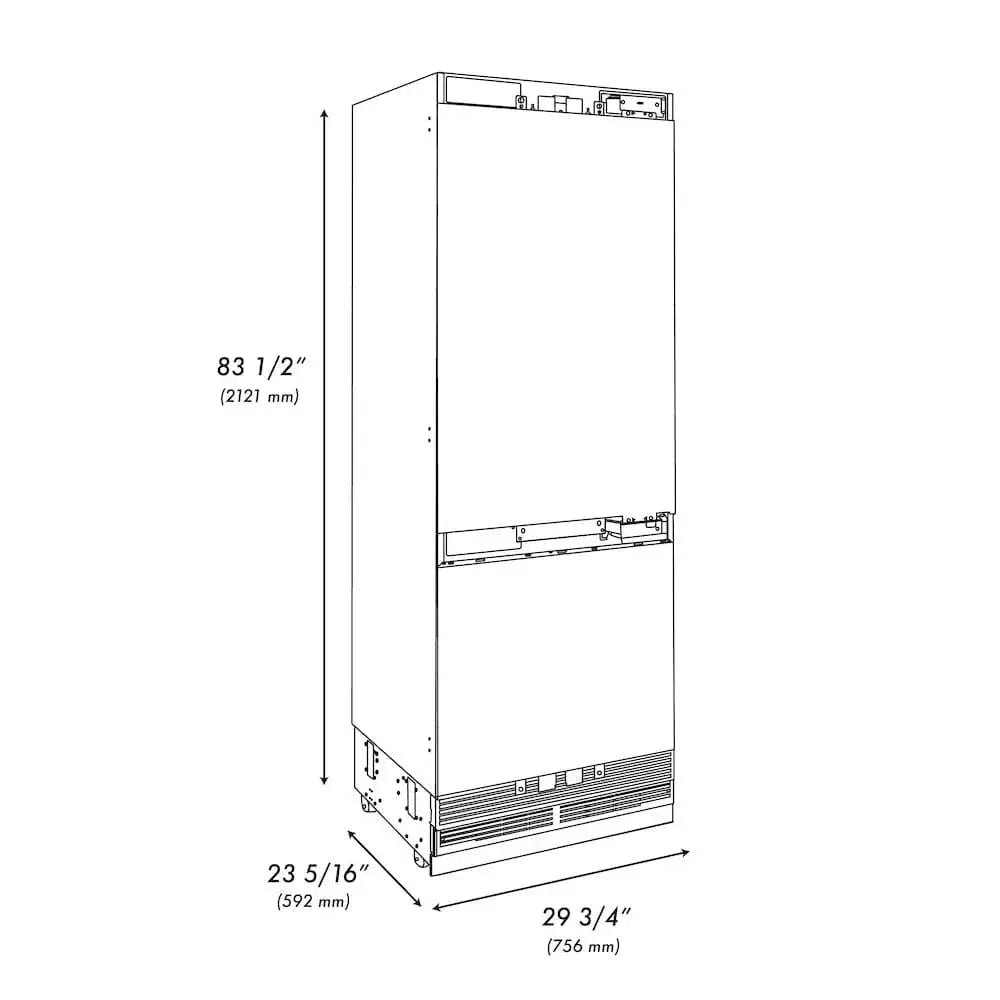 ZLINE 30" Panel Ready Built-In Bottom Freezer Refrigerator,Water Dispenser, Ice Maker,Graphite Gray, Champagne Bronze GRBIVZ-30-CB by Farmhouse Kitchen and Bath