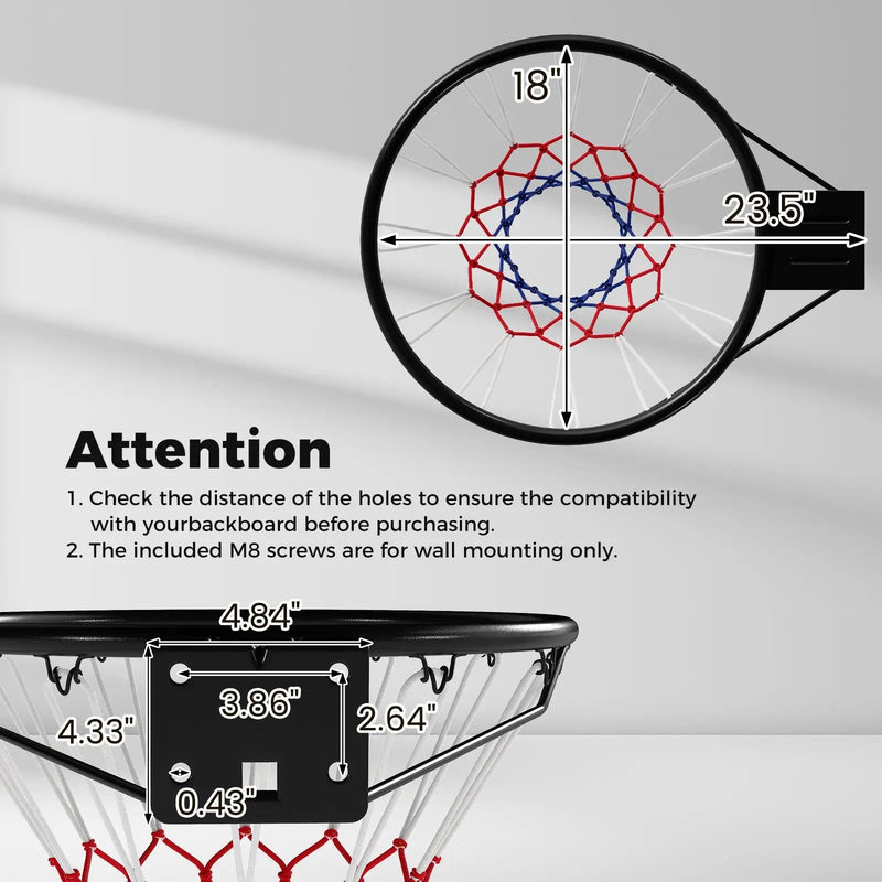 18" Basketball Rim Heavy Duty Wall Mounted Basketball Rim Goal Replacement by DirectDeals