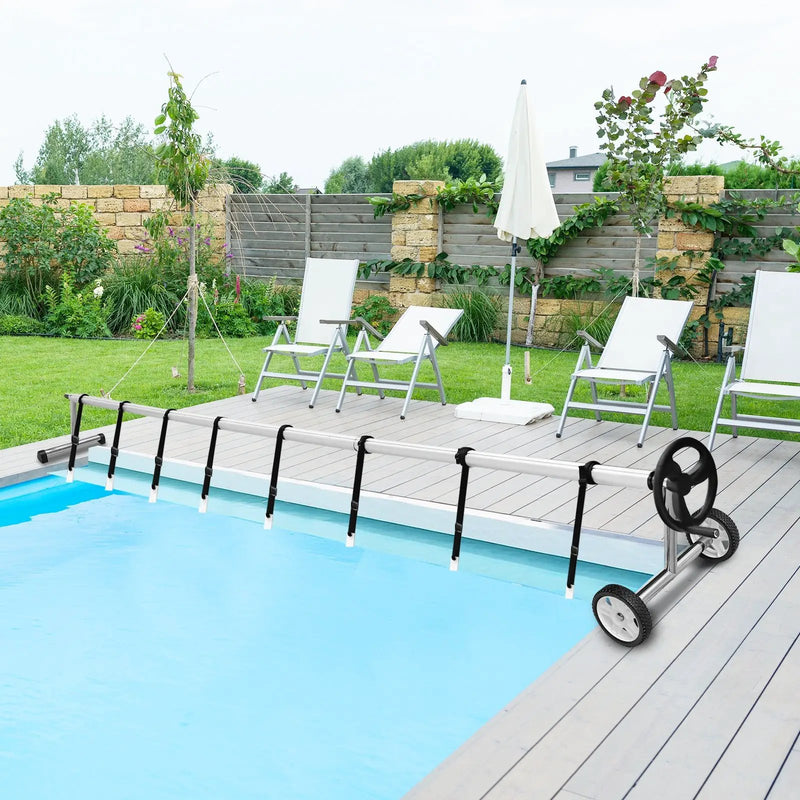 18 Ft Pool Cover Reel Set Aluminum In-ground Swimming Solar Cover Reel by DirectDeals
