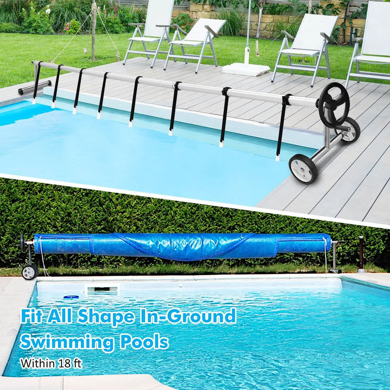 18 Ft Pool Cover Reel Set Aluminum In-ground Swimming Solar Cover Reel by DirectDeals