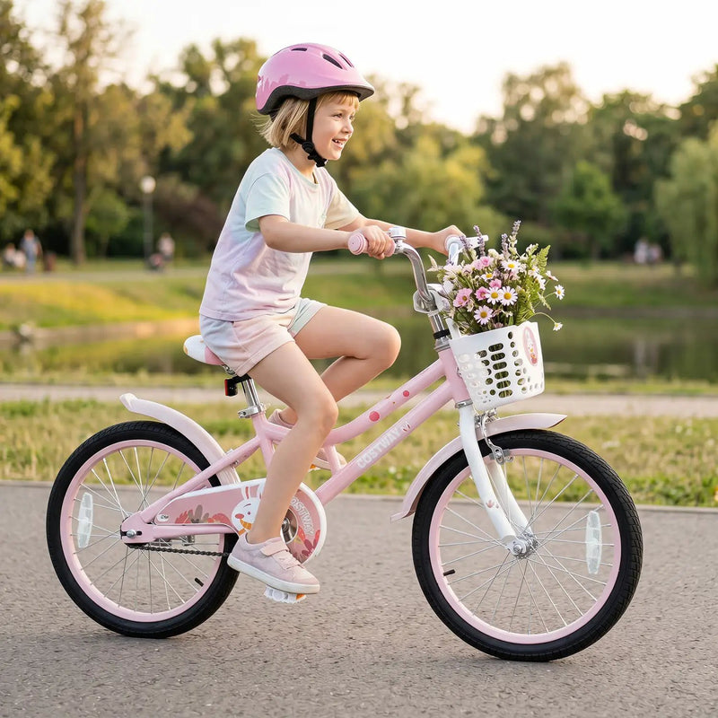 18 Inch Kids Bike with Training Wheels and Front Basket by DirectDeals