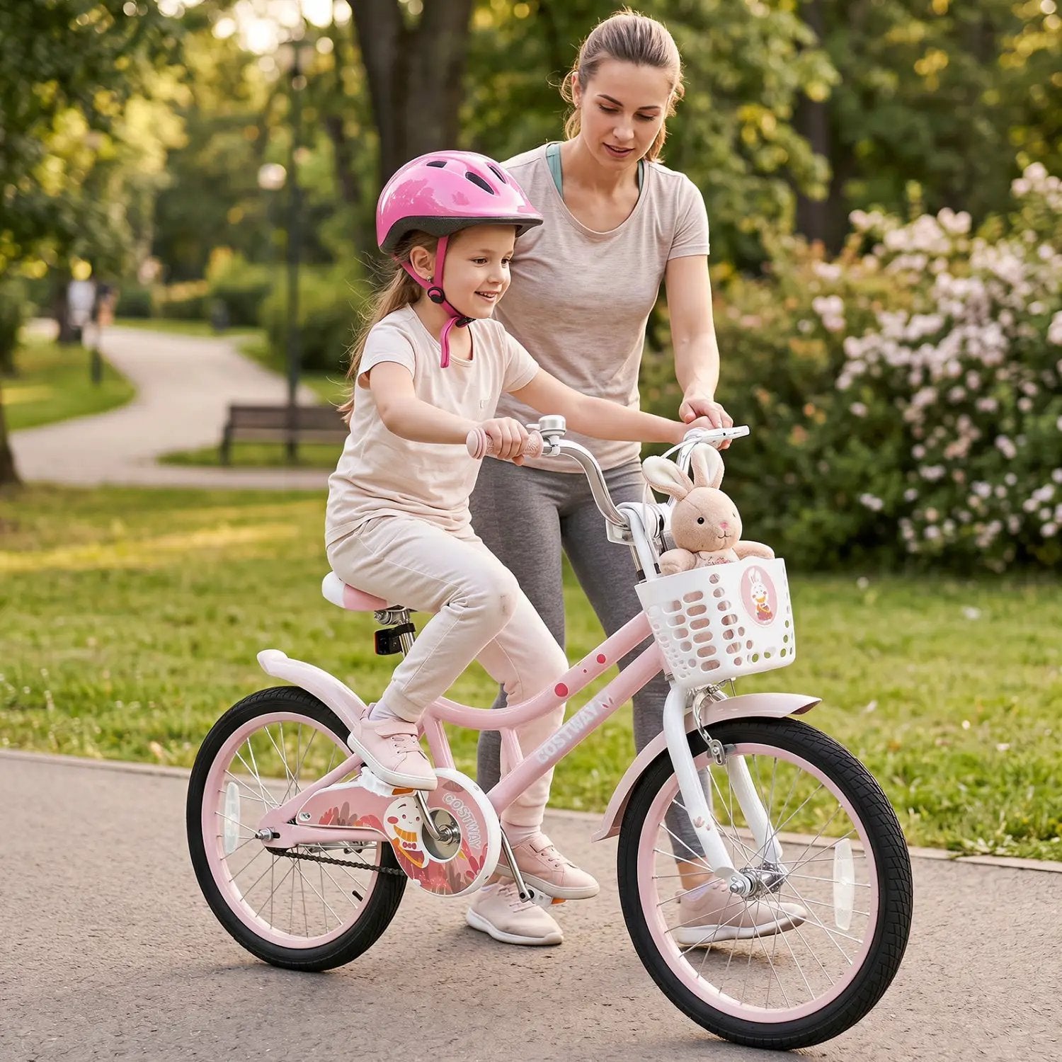 18 Inch Kids Bike with Training Wheels and Front Basket by DirectDeals