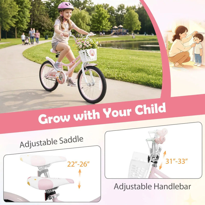 18 Inch Kids Bike with Training Wheels and Front Basket by DirectDeals