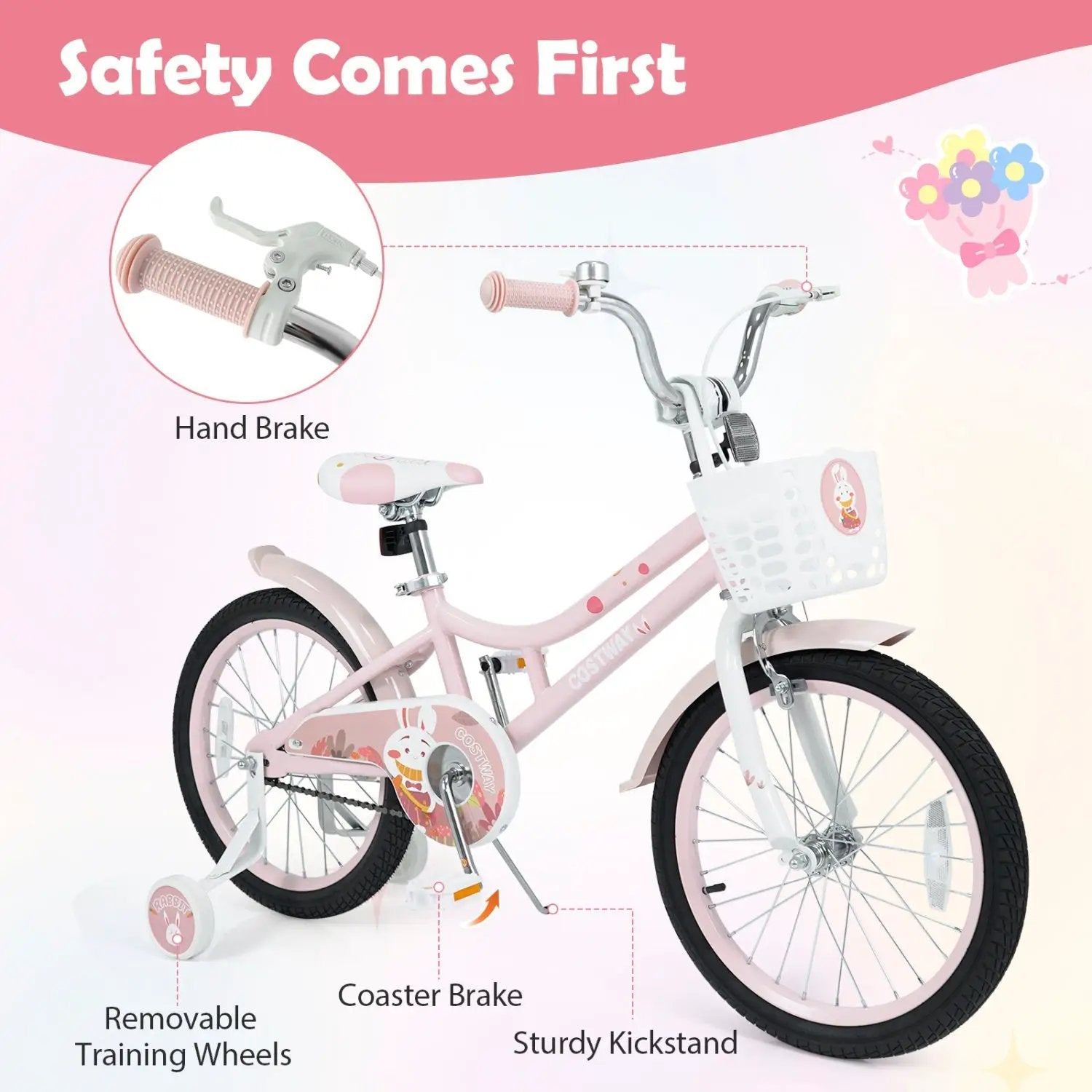18 Inch Kids Bike with Training Wheels and Front Basket by DirectDeals