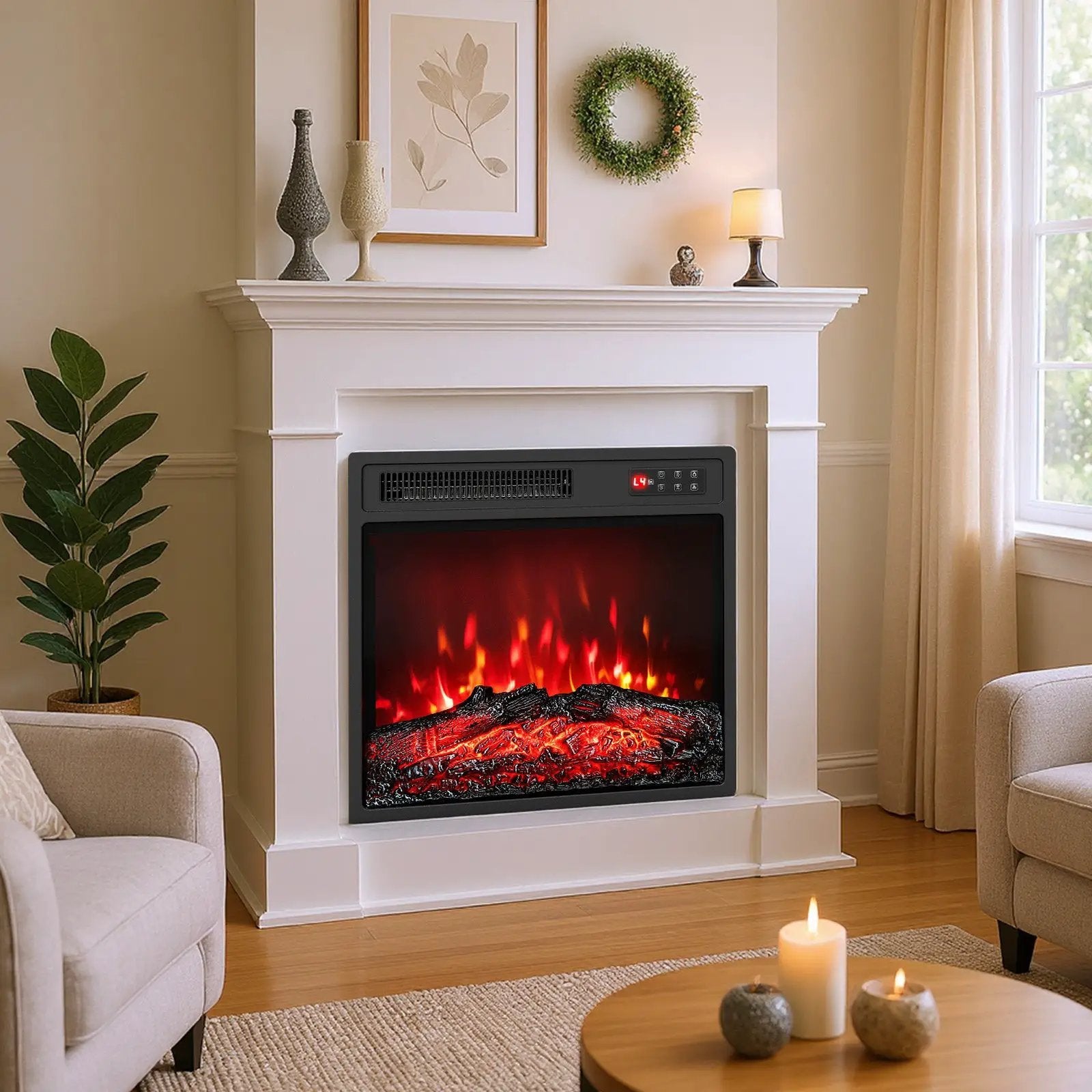 18 Inch Electric Fireplace Insert with Remote Control and 7 Realistic Flame Colors by DirectDeals