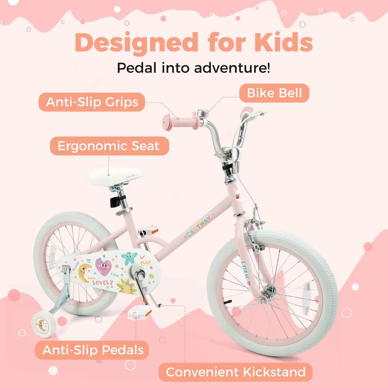 Kids Bike 12-18 Inch with Training Wheels - Pink Stars & Moon by DirectDeals