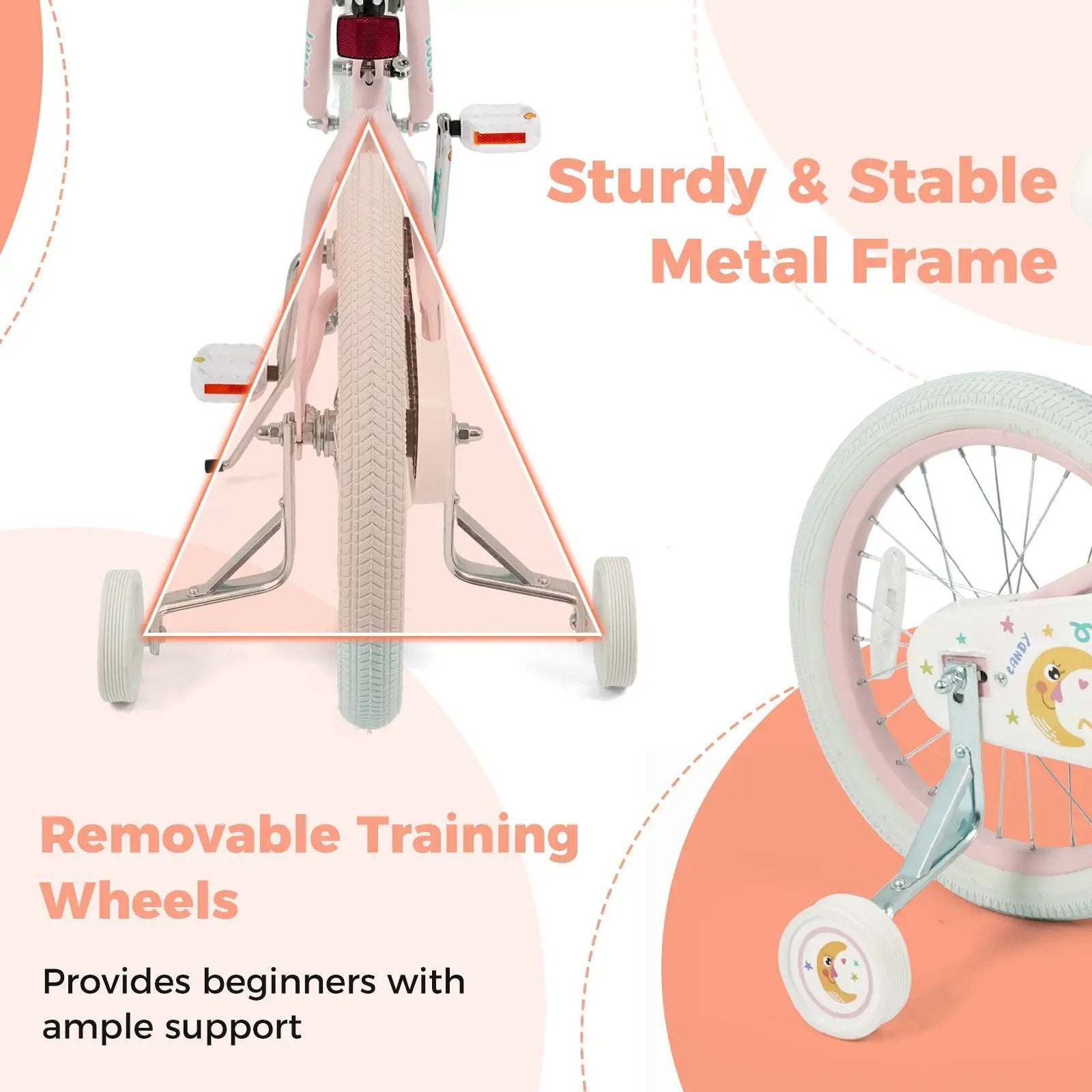 Kids Bike 12-18 Inch with Training Wheels - Pink Stars & Moon by DirectDeals