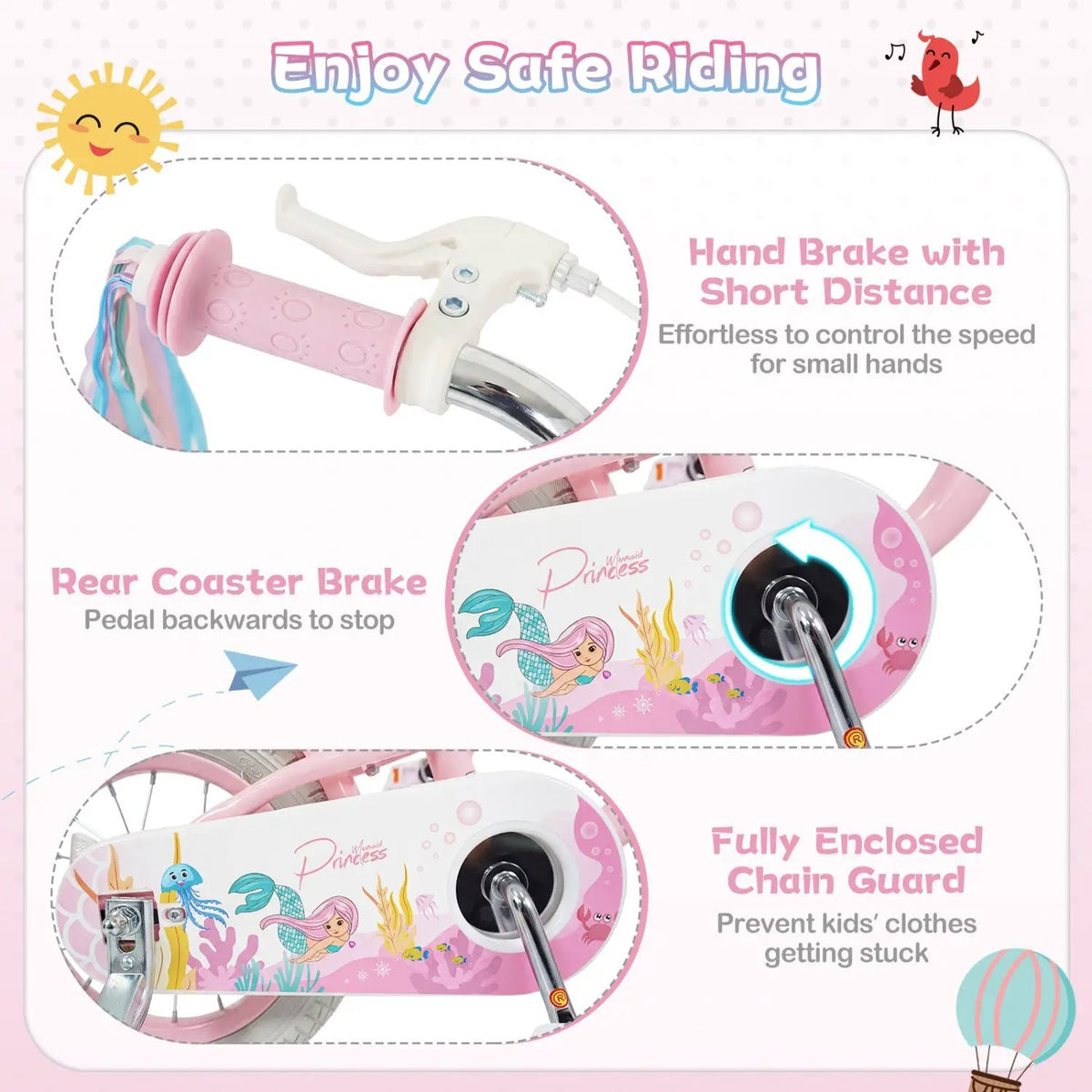 18-Inch Kids Bike Adjustable with Basket and Streamers Pink, photo 8 of 11