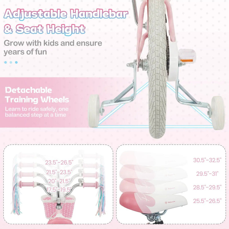18-Inch Kids Bike Adjustable with Basket and Streamers Pink by DirectDeals