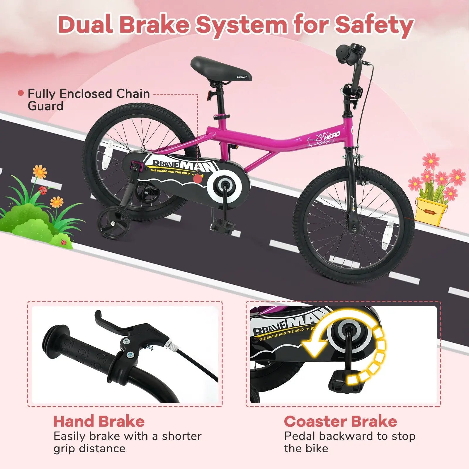 Kids Bike 14-Inch with Removable Training Wheels Pink by DirectDeals