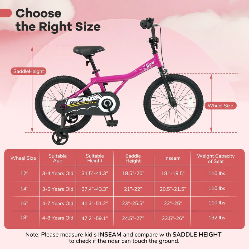 Kids Bike 14-Inch with Removable Training Wheels Pink by DirectDeals
