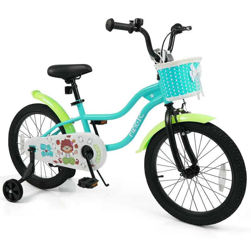12/14/16 Inch Kids Bike with Training Wheels and Basket Green Color by DirectDeals