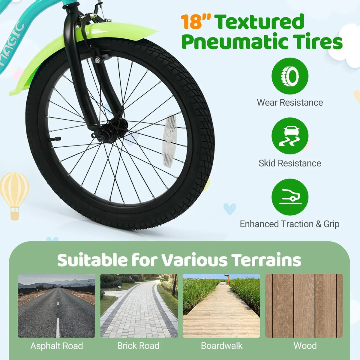 12/14/16 Inch Kids Bike with Training Wheels and Basket Green Color, photo 27 of 32