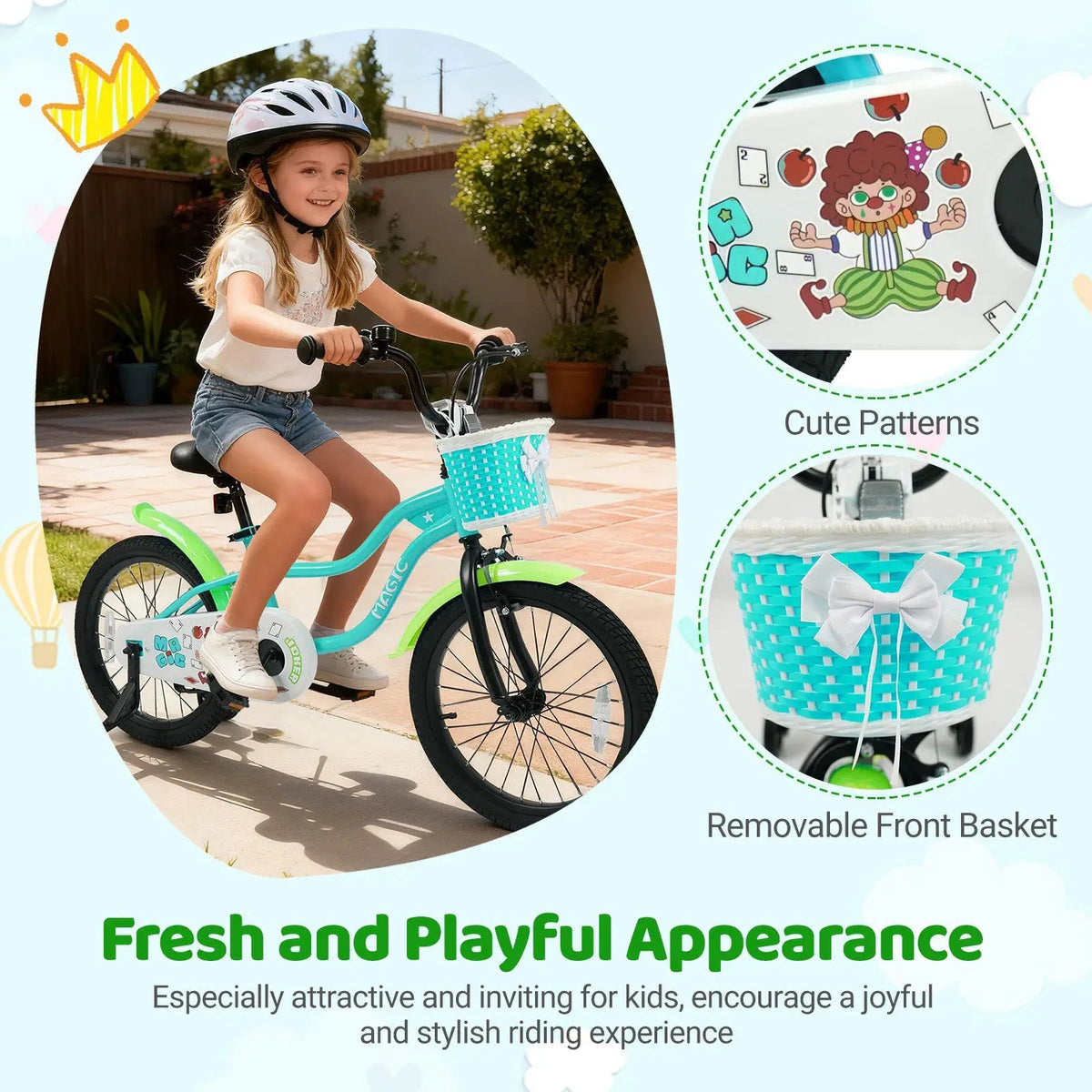 12/14/16 Inch Kids Bike with Training Wheels and Basket Green Color, photo 30 of 32