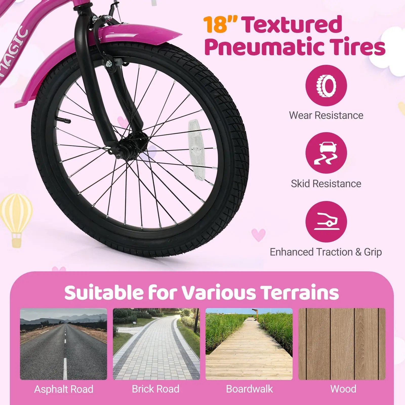 Kids Bike with Training Wheels 12-18 Inch - Magic Rose by DirectDeals