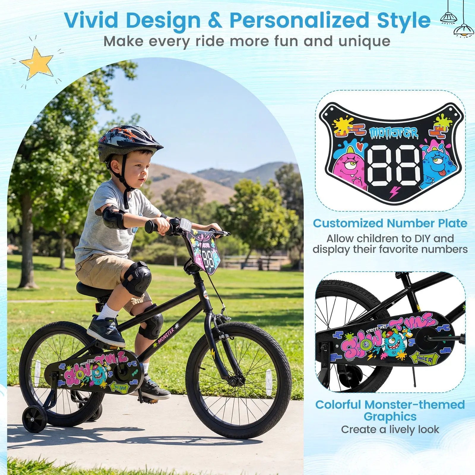 18-Inch Kids Bike with Training Wheels for Ages 4-8 by DirectDeals