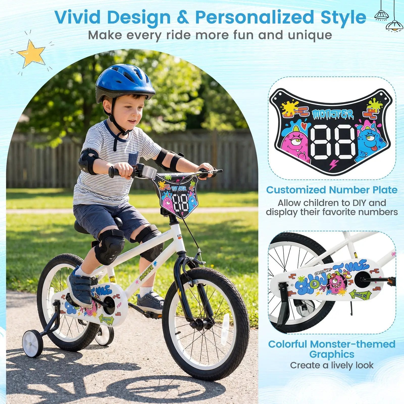 Kids Bike with Training Wheels 12-18 Inch White by DirectDeals