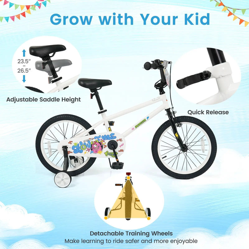 Kids Bike with Training Wheels 12-18 Inch White by DirectDeals