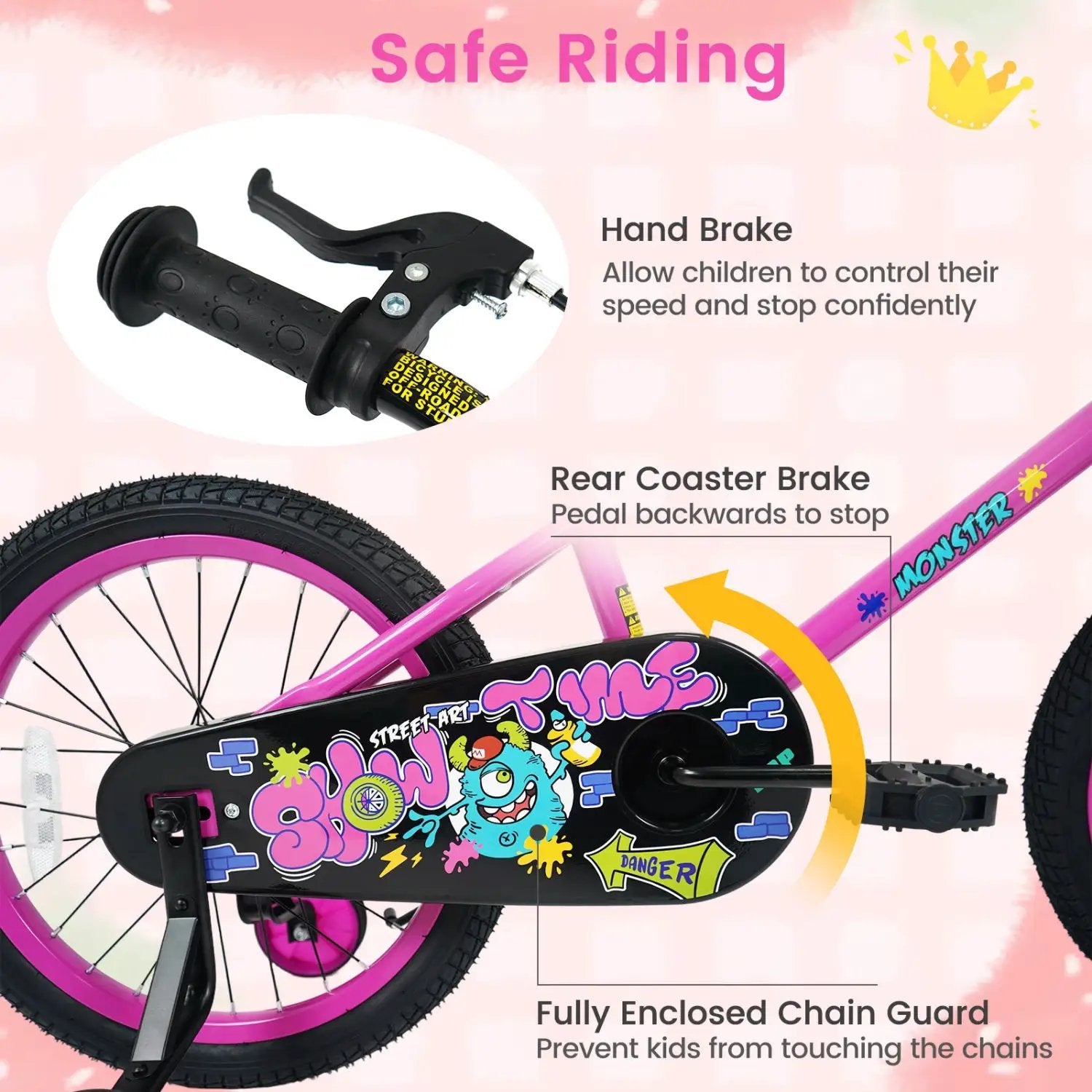 Kids Bike with Training Wheels 12-18 Inch Pink by DirectDeals