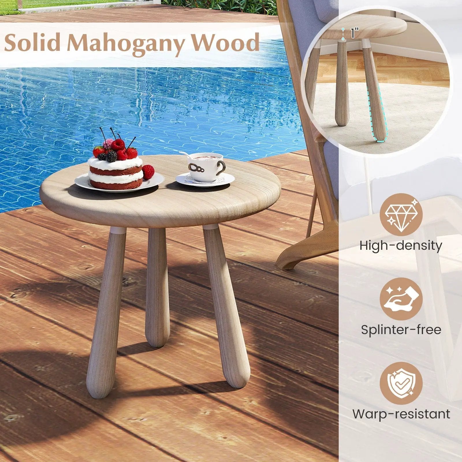 18 Inch Outdoor Mahogany Wood Side Table with Thickened Board by DirectDeals