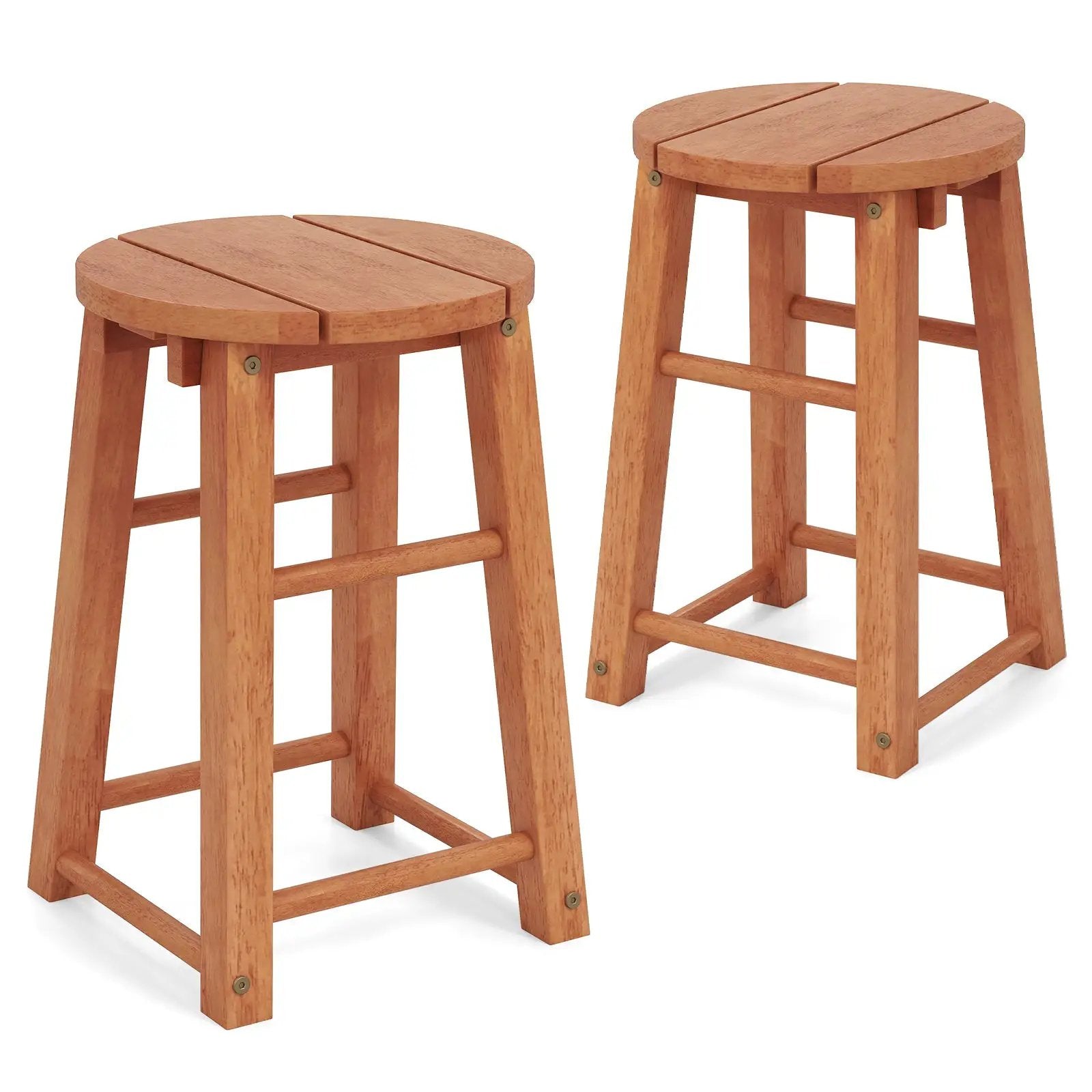 18-Inch Outdoor Wood Bar Stools Set of 2 with Round Seat and Footrest by DirectDeals